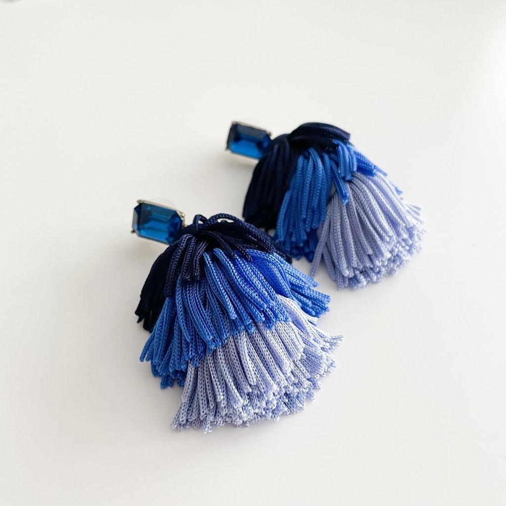 J. Crew Factory Thick Tassel Tiered Earrings (Blue Gradient) - Picture 2 of 3